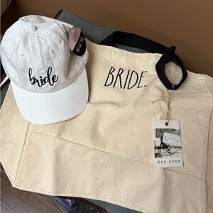 NWT RaeDunn Bride tote, natural color. NWT Bride cap white. Adjustable size